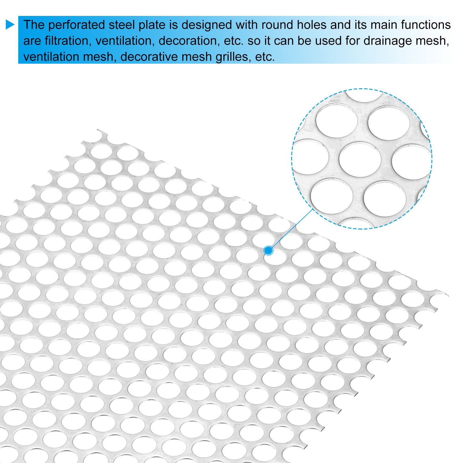 7.9″ L x 7.9″ W Perforated Metal Sheets, 18Ga 0.39″ Hole 304 Stainless Steel