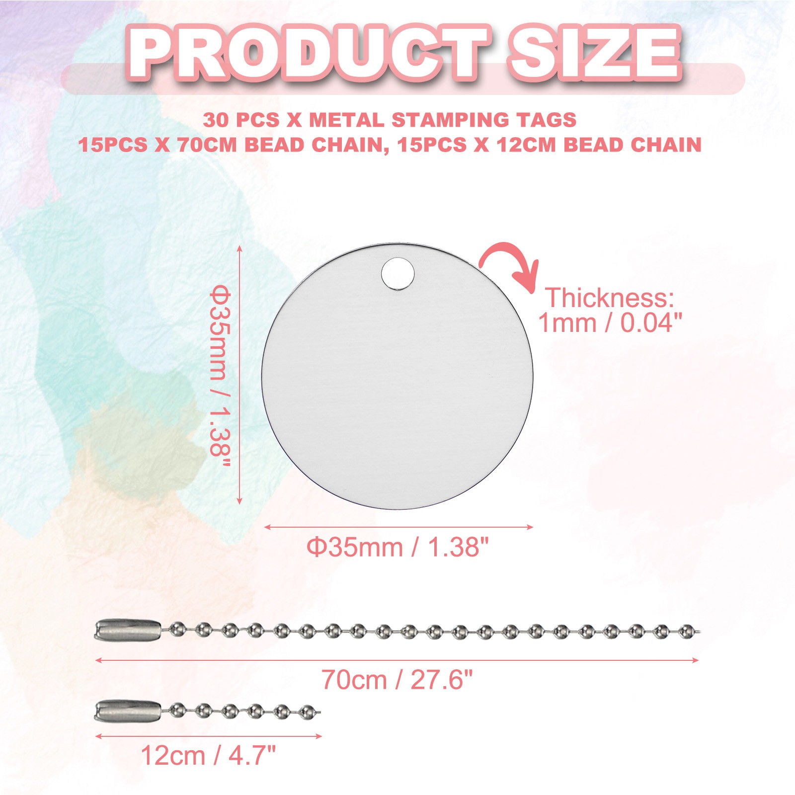 30Pcs Blank Tag Metal Stamping Tags, Round Shape Engraved Tag, Silver Tone