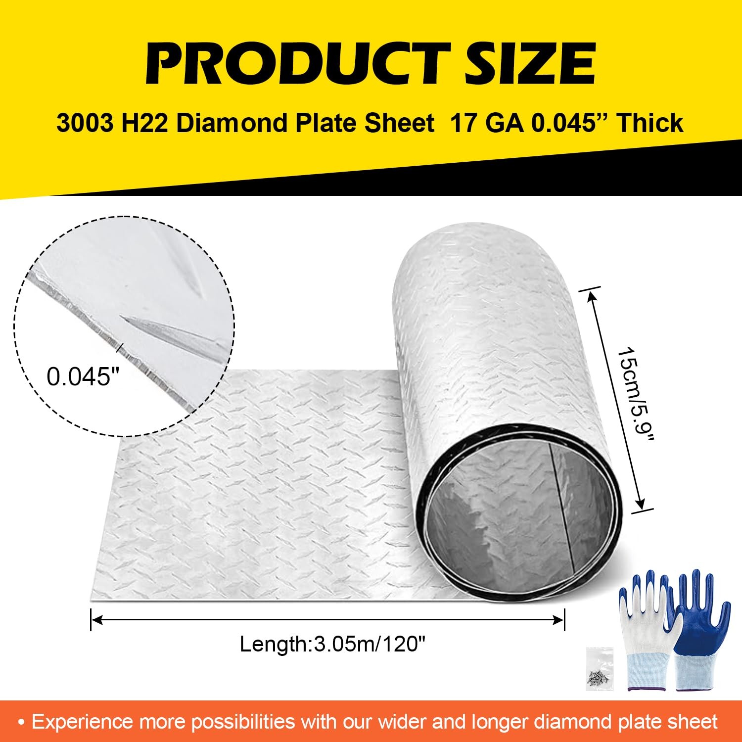 Diamond Plate Aluminum Sheet – 3003 H22, 17GA 0.045″ Thick, Heavy-Duty Alumin…