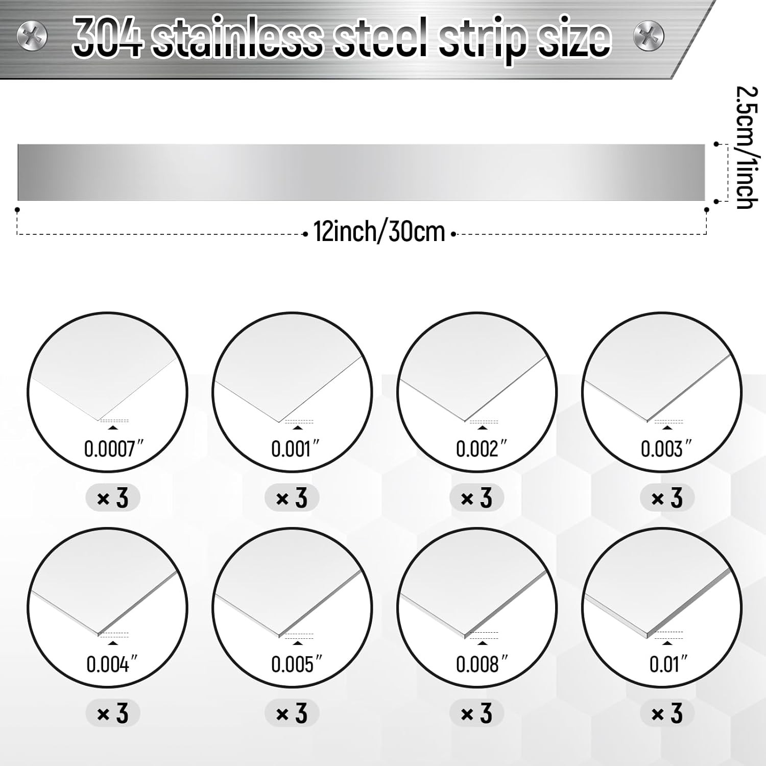 24 Pieces 304 Stainless Steel Strips 1″ Width X 12″ Length Shim Stock Assortment