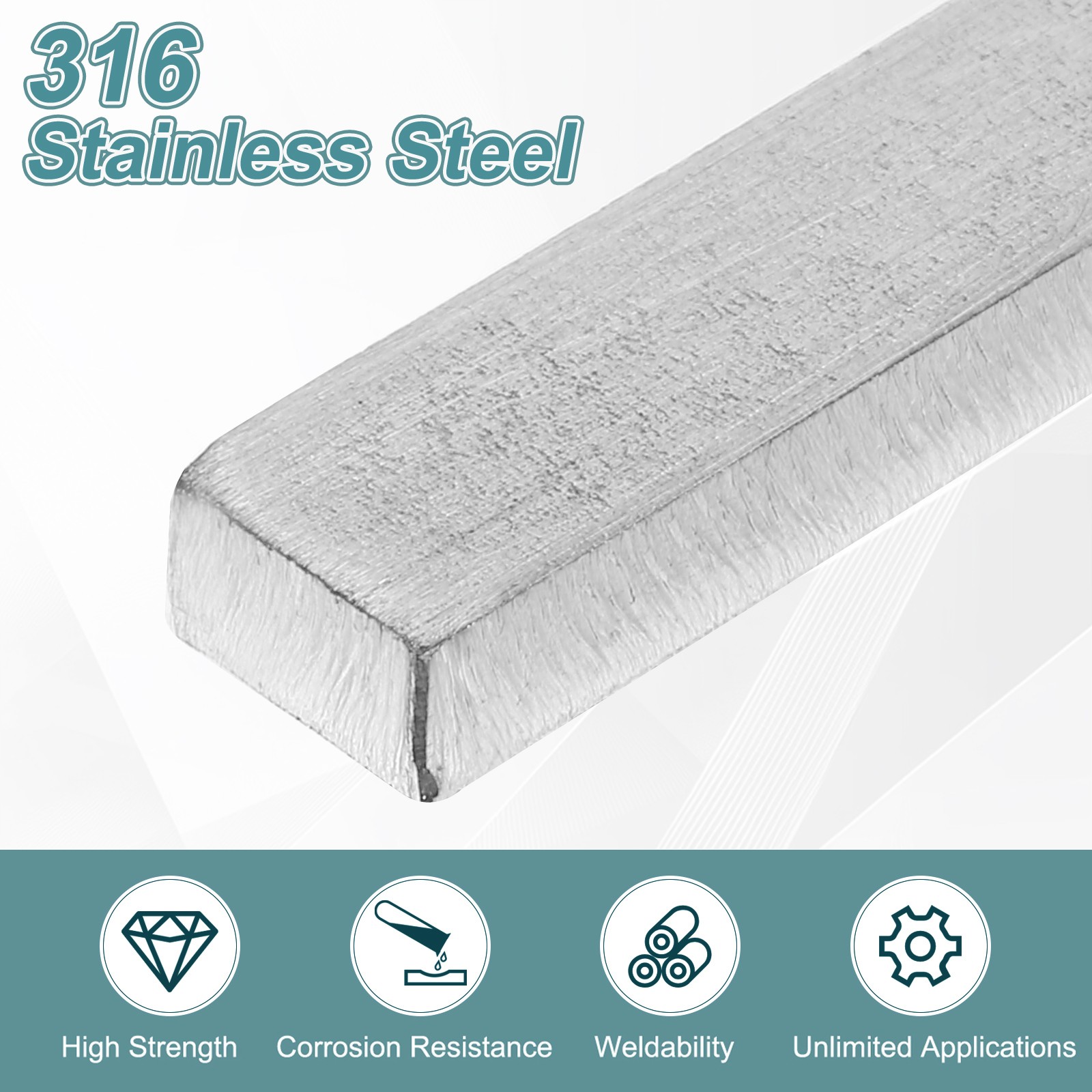 316 Stainless Steel Flat Bar 1/4″ Thickness 3/8″ Width 12″ Length Metal Bar