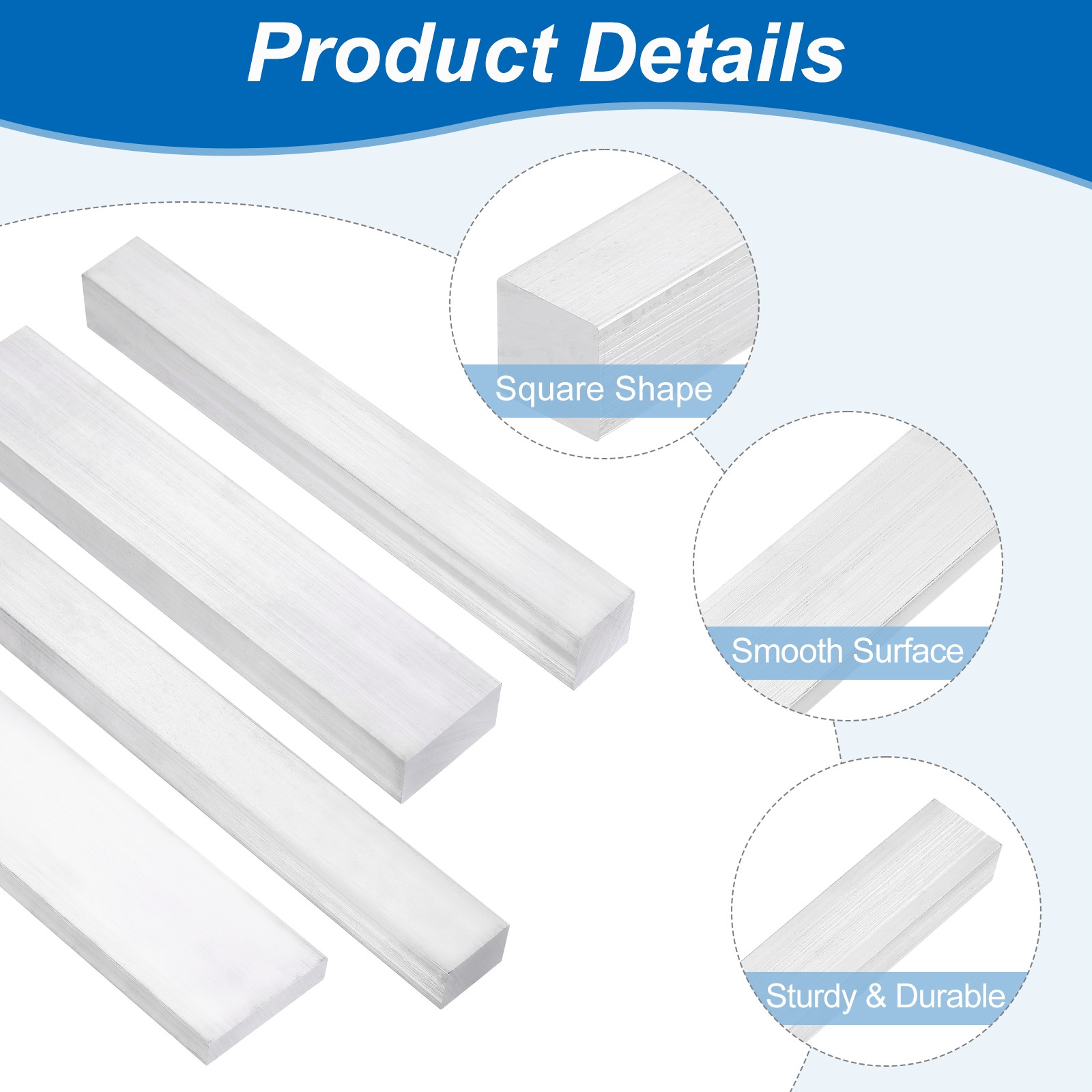 Square Aluminum Flat Bar, 15/32″ Thickness 2-3/8″ Width 8″ l with Glove