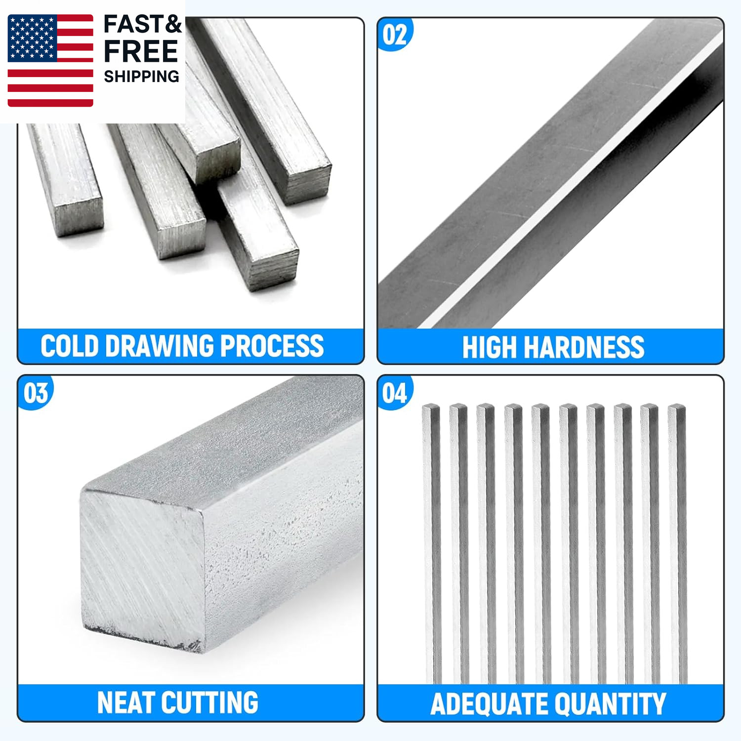 4 Pcs 1/4″ X 1/4″ X 12″ Square Steel Key Stock, Cold-Drawn Stainless Steel Bar