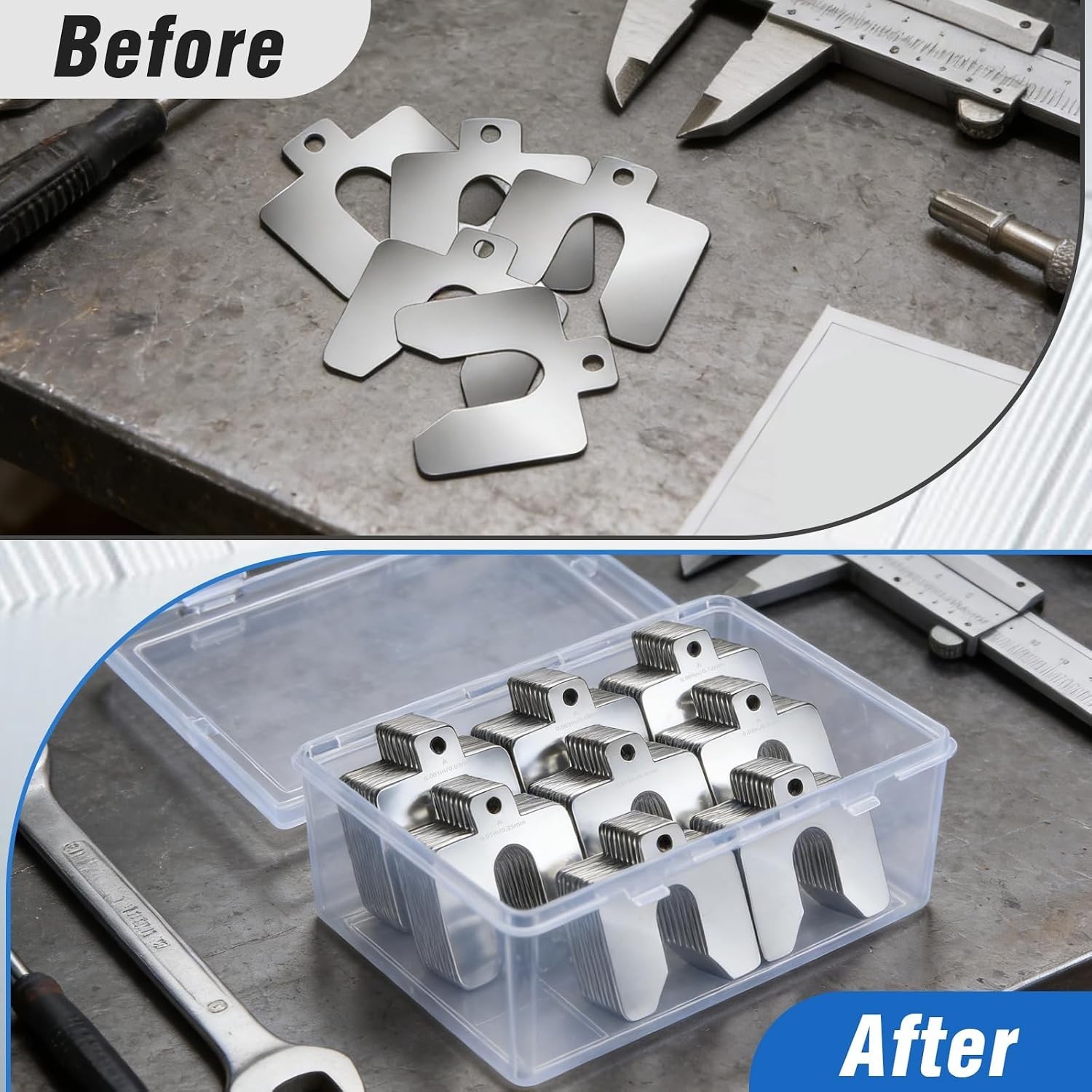 2″ x 2″ Stainless Steel Shim Assortment with Feeler Gauge – 94 Pcs Precision Kit