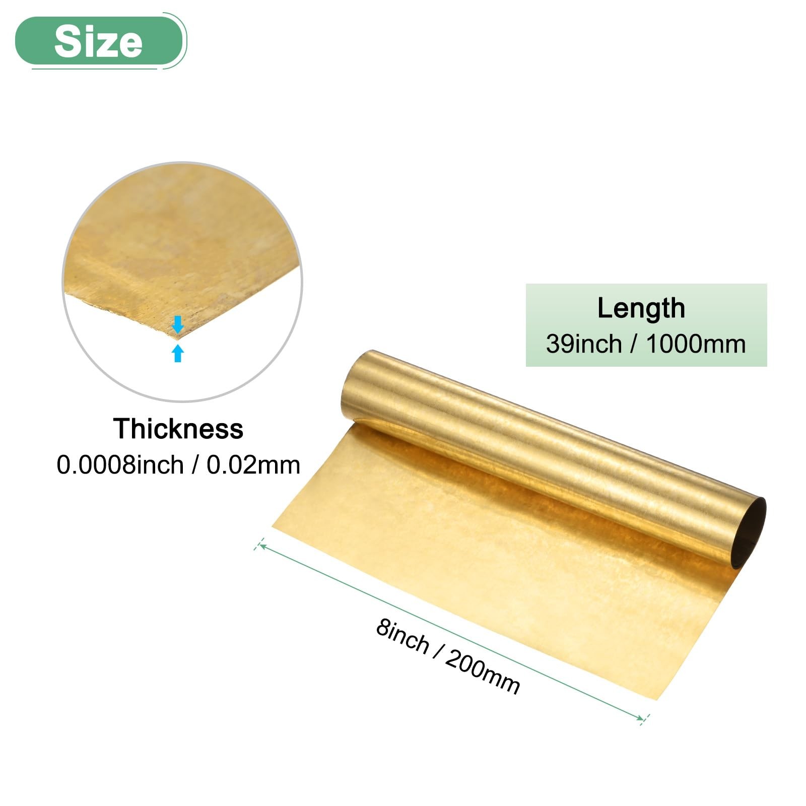 39x8x0.0008 Inch Brass Sheet Roll Metal Foil Plate for Crafts Electrical