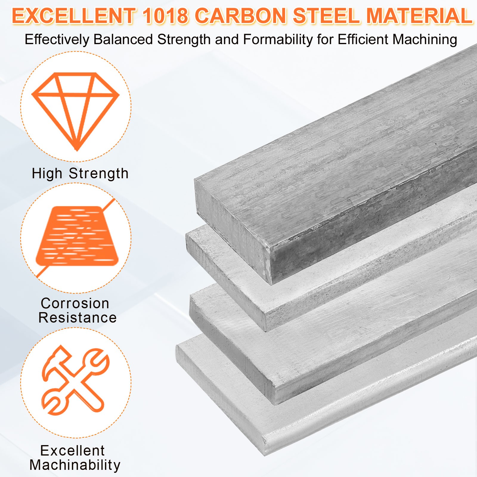 1018 Cold Rolled Carbon Steel Bar, 0.2″x3.15″x12″ Rectangular Flat Bar
