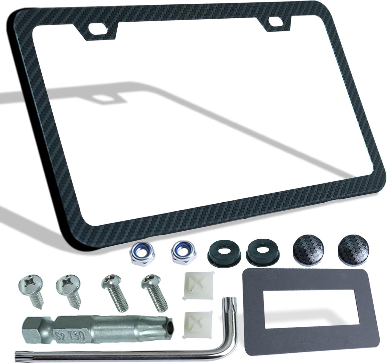 Carbon Fiber License Plate Frame, Carbon Patterns Printed Black Aluminum Plate,