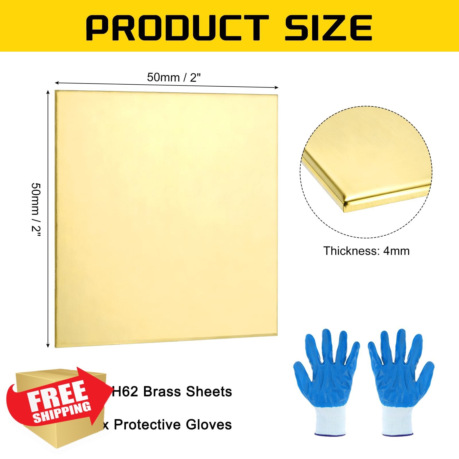 MECCANIXITY Brass Sheet 2″x2″ 8 Gauge 4mm Thick H62 Metal Plates 2pk