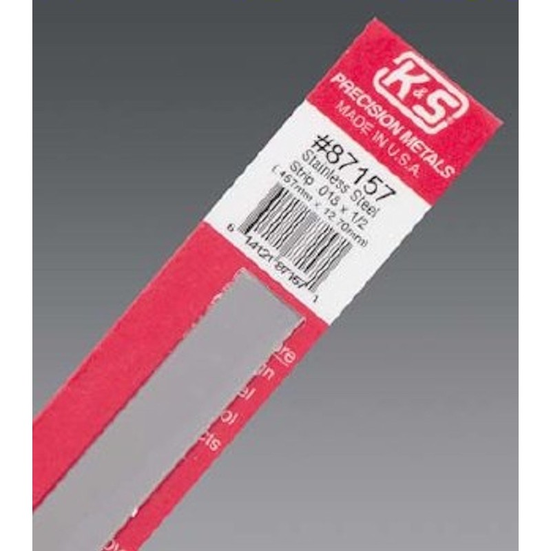 K&S 87157 Steel 0.018 in. Thick Strip 1/2 W x 12 L in. for Scratch Builders