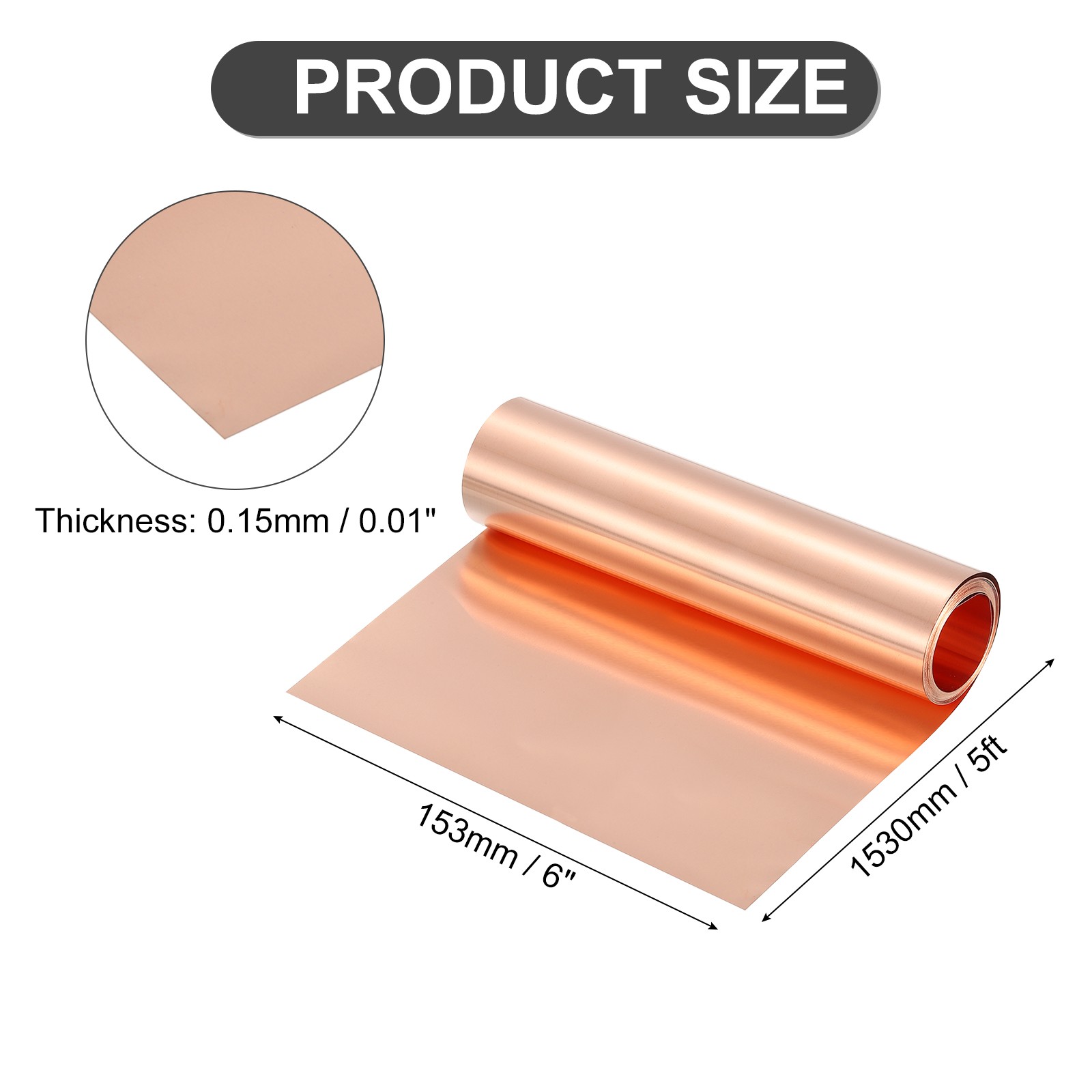 Pure Copper Sheet Roll, 0.15mm 19Ga Thick T2 5Ft x 6in Copper Strip for Craft