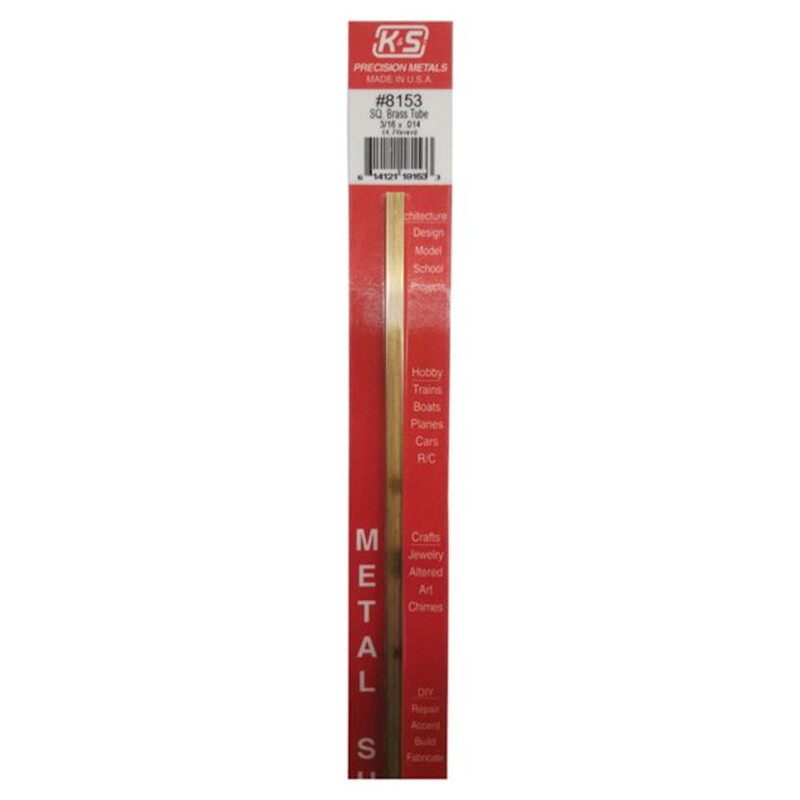 K&S 8153 Brass 0.014 in. Thick Square Tube 3/16 O.D. x 12 L in.