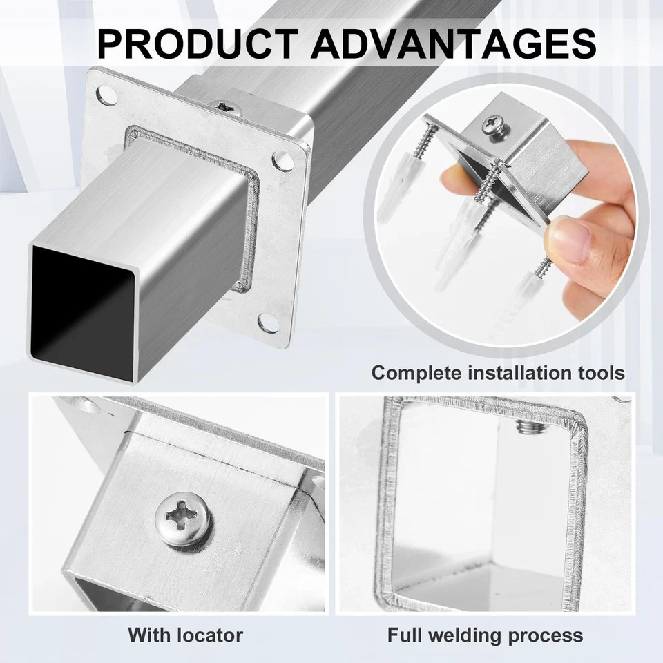 MorningRo 8 Pcs Square Post Bases 1″ x Stainless Steel Flange silver