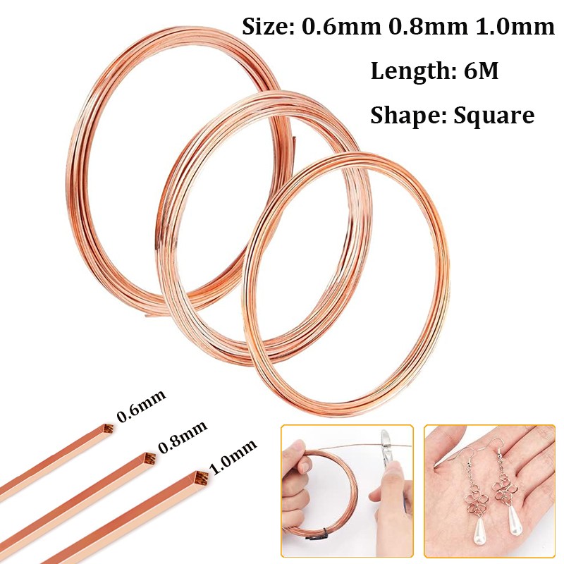 0.6/0.8/1mm Copper Flat Wire Square, Eco Friendly, for Jewelry