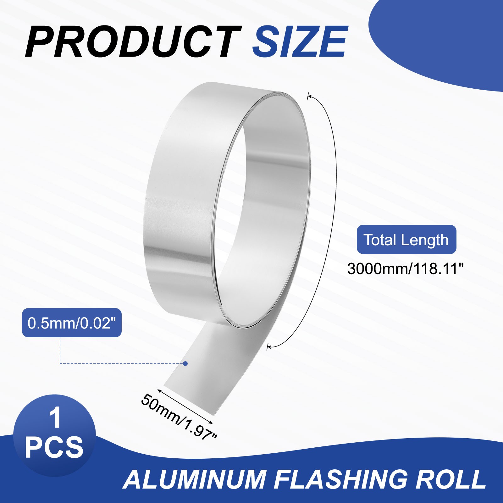 3000mm x 50mm x 0.5mm Aluminum Flashing Roll 1060 Aluminum Metal Roll Sheet