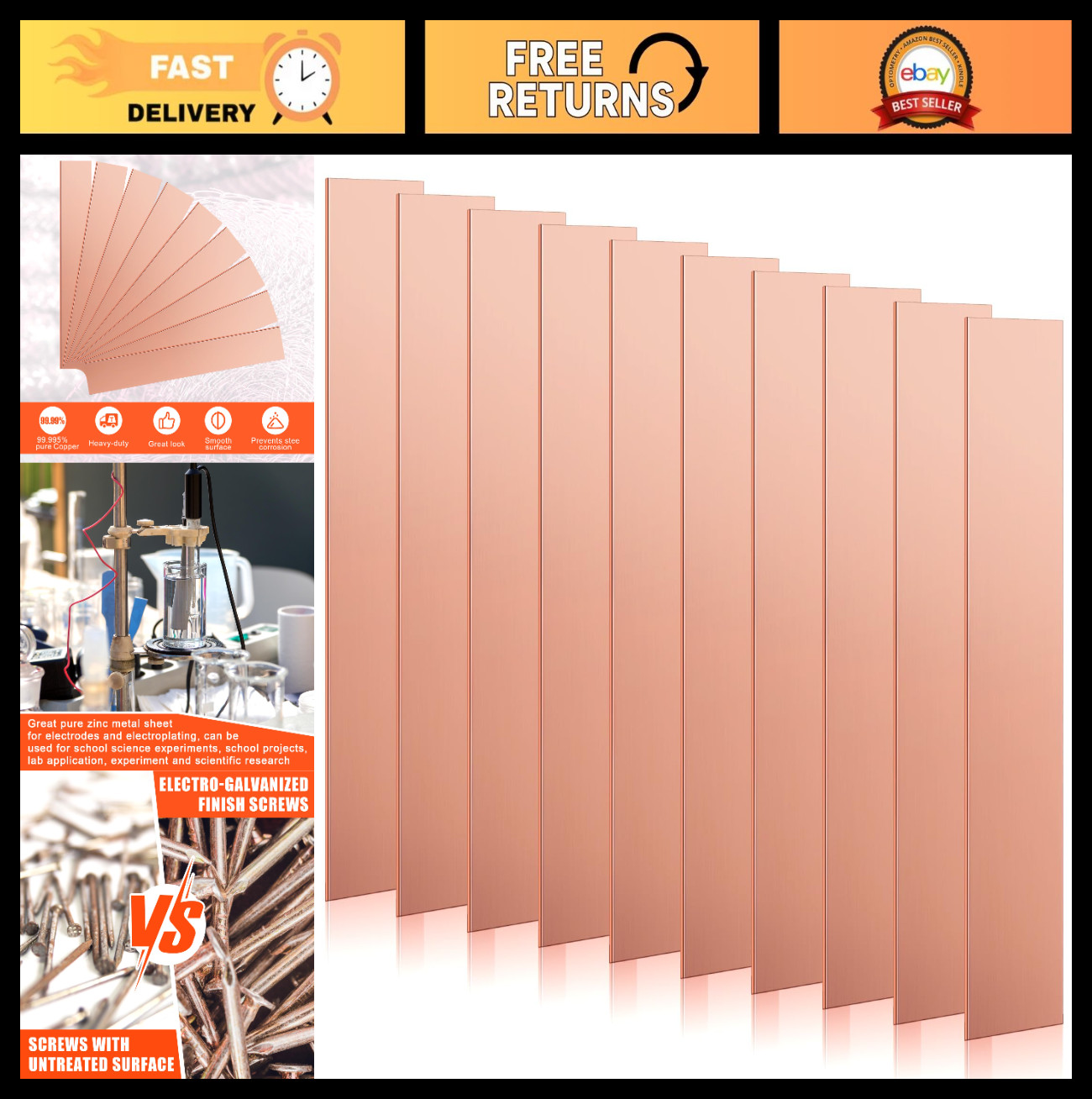 10 Pack Pure Copper Anode Sheets 99.995% for Electroplating & Plating, 0.04” x