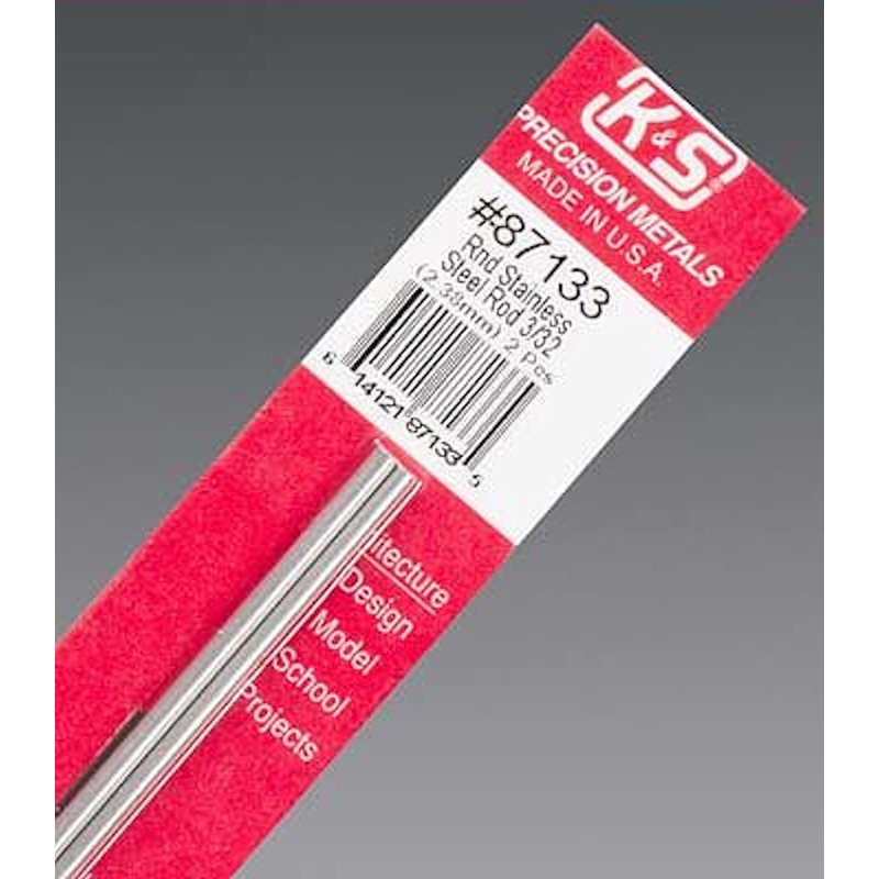 K&S 87133 Carded Round Stainless Steel Rod 1 L ft. x 3/32 Dia. in.
