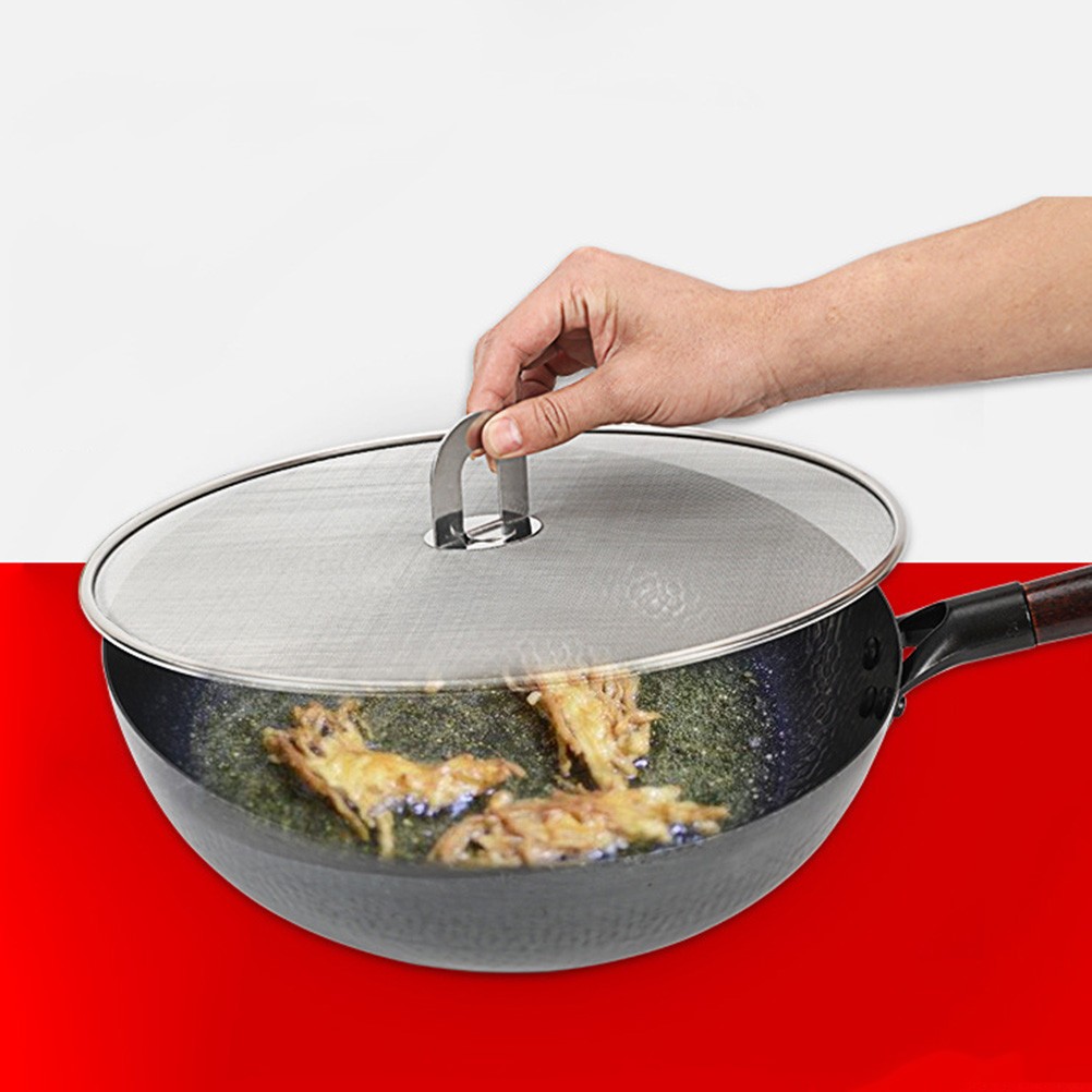 Silver Mesh Stainless Steel Pot Cover Anti Spill Lid Reusable Oil Splatter Guard