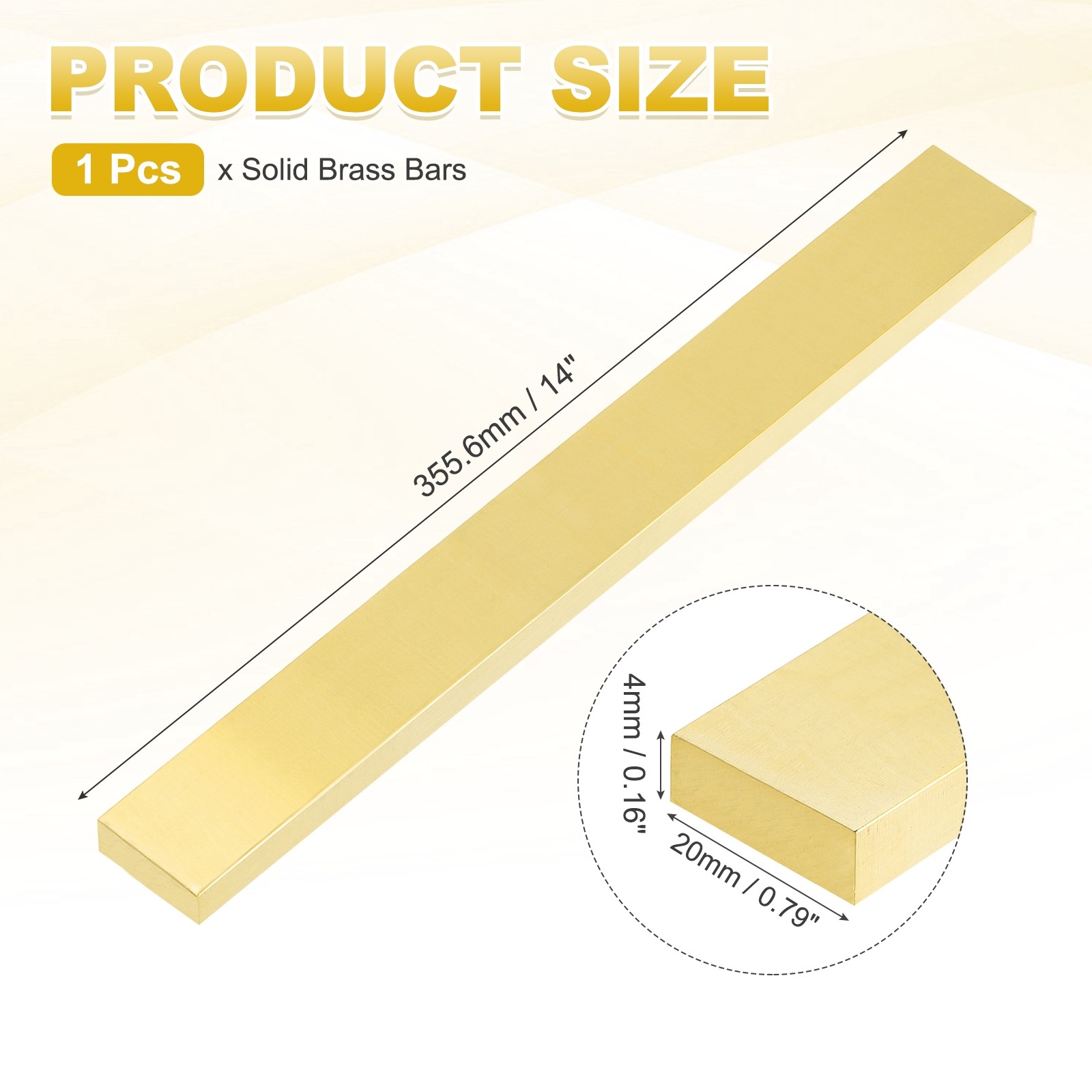 H62 Brass Flat Bar Stock, 0.16″x0.79″x14″ Square Metal Solid Brass Bars