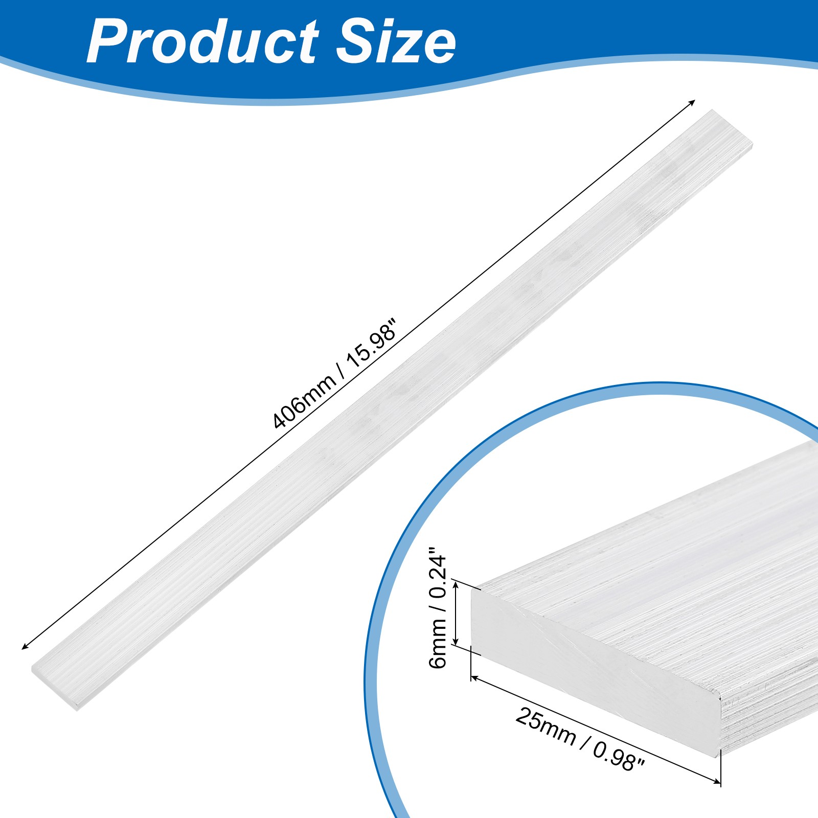 Square Aluminum Flat Bar, 1/4″ Thickness 1″ Width 16″ Length