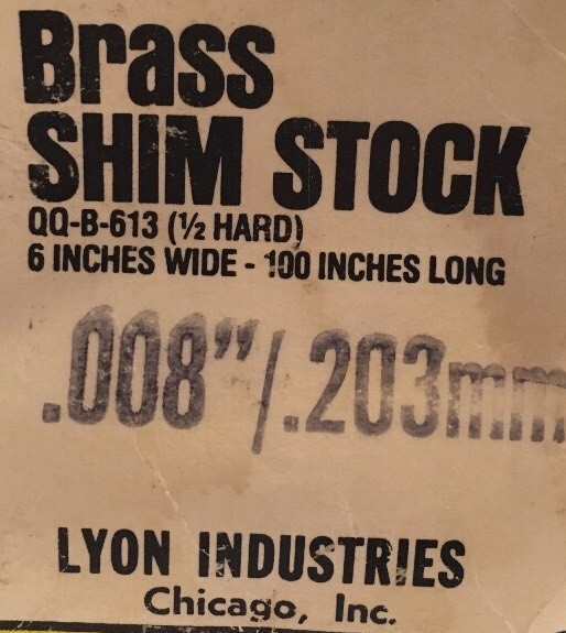 7 pcs Of Unpolished Brass Shim 008, 007, 006. 005, 004, 003, 001 Thick. 6”x 1.5”