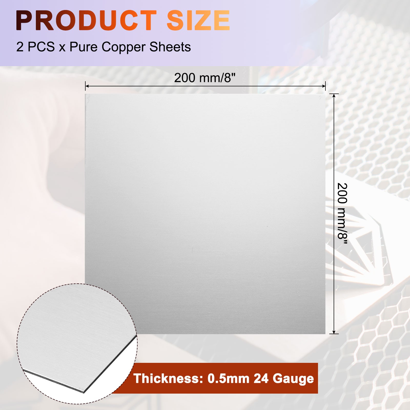 2Pcs Stainless Steel Sheet Plate, 8″ x 8″, 24 Gauge (0.5mm) with Glove(Silver)