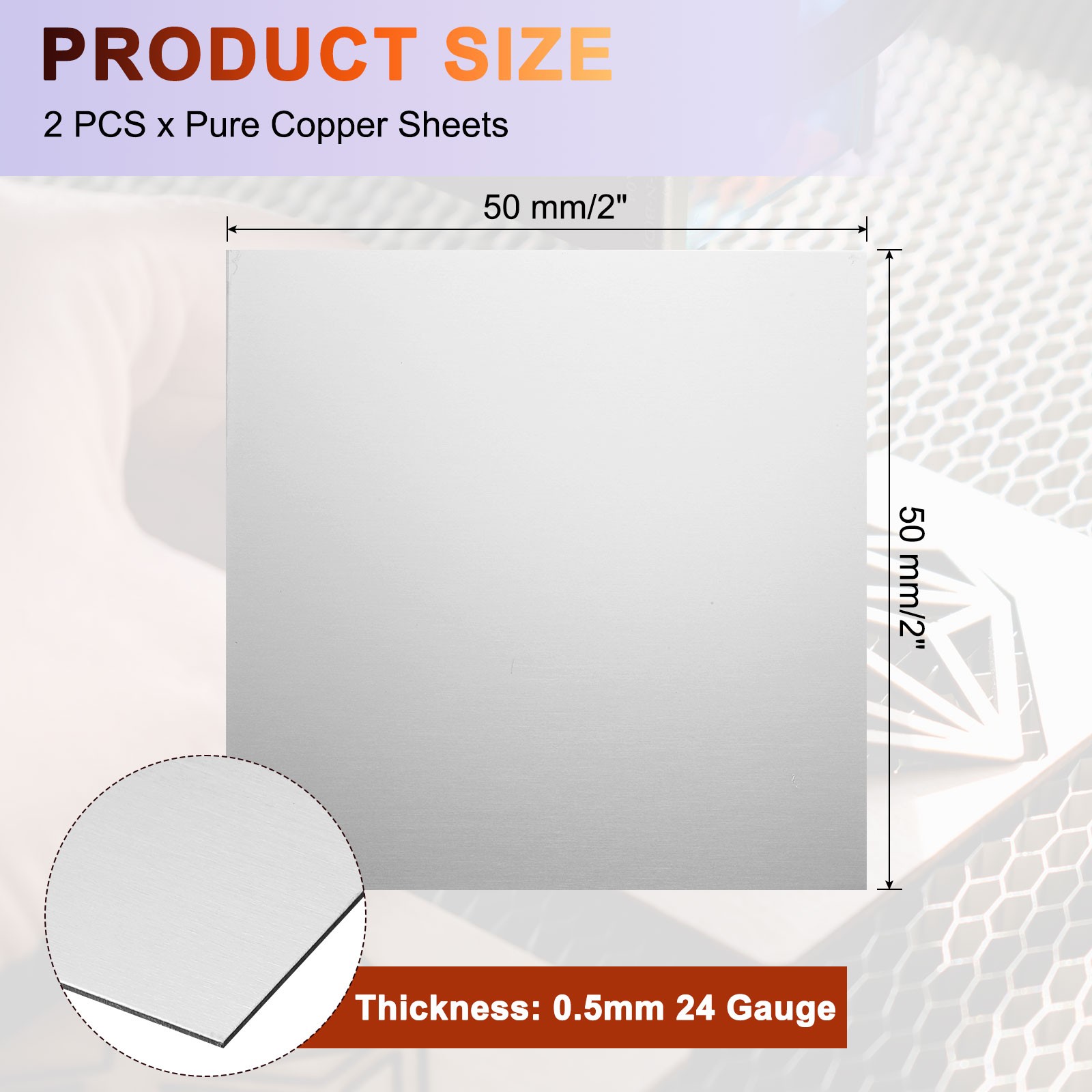 2Pcs Stainless Steel Sheet Plate 2″ x 2″ 24 Gauge (0.5mm) with Glove Silver