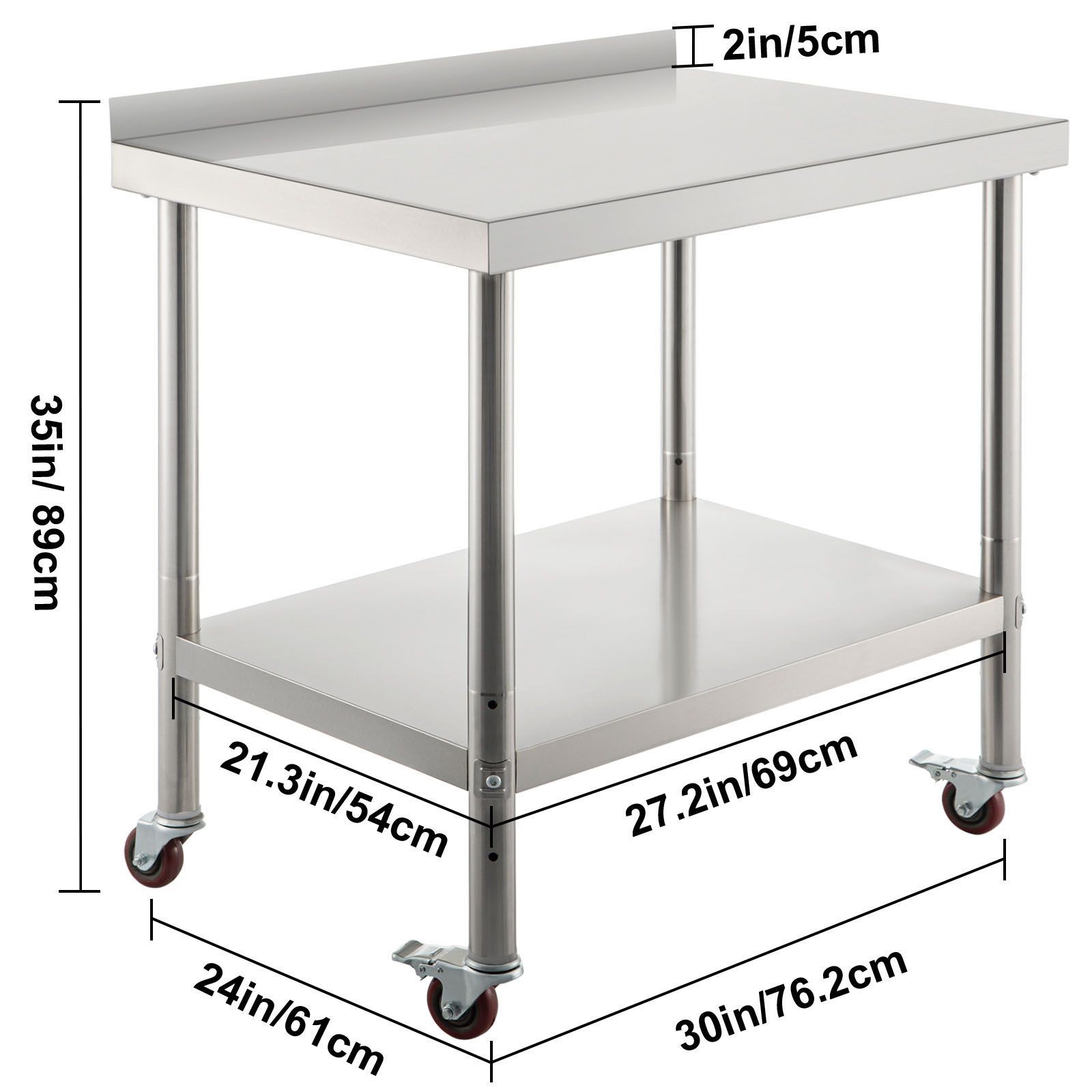 Stainless Steel Prep Table 30x24x35in, 440lbs Capacity with Adjustable Shelf