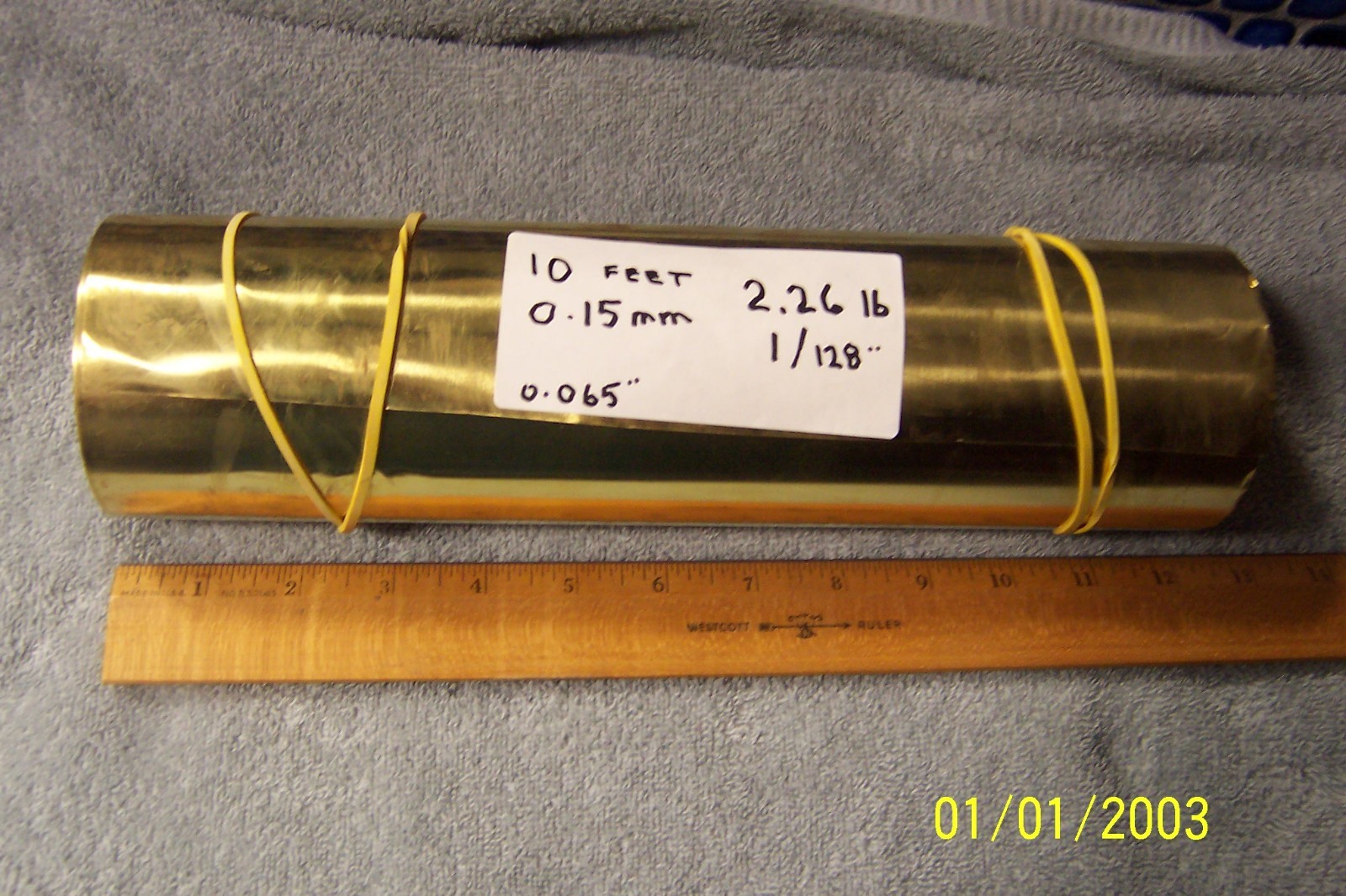 Brass shim stock-12″ x 120″ (1’x10′) 2.26 lb. 0.15mm-1/128″-0.65″