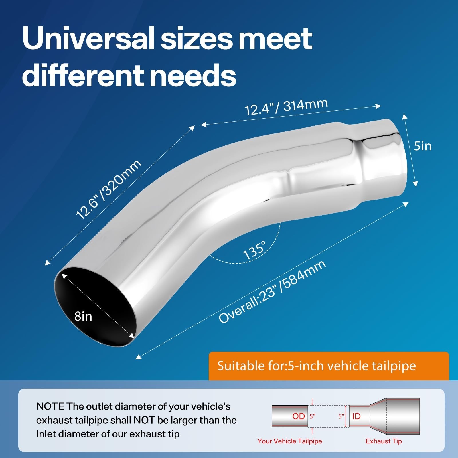 5-8″ Universal Exhaust Elbow Pipe w/Clamp Chrome Finish Drynochet | Premium S…
