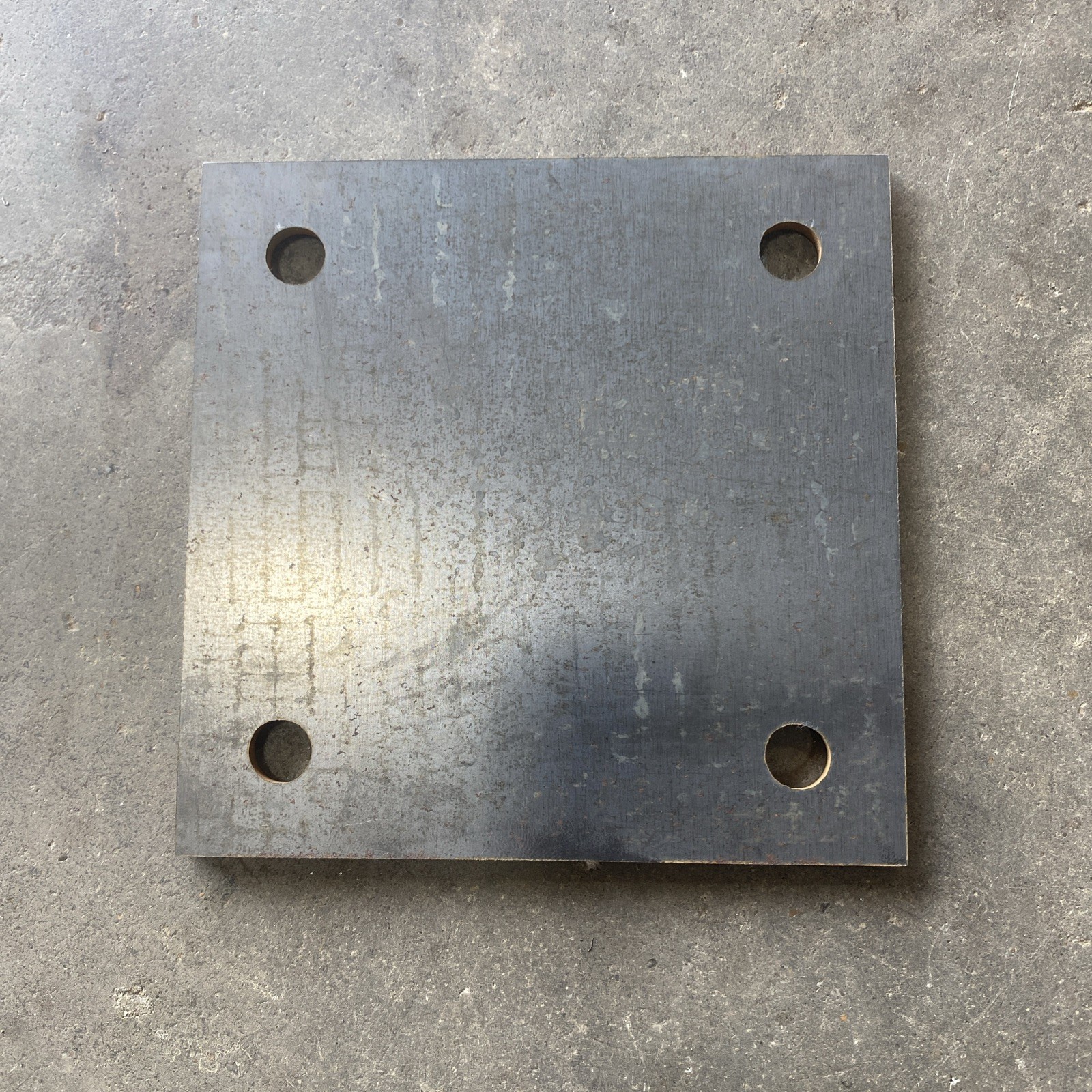 Steel Base Plate, 5” Square, 7/16” Holes, 3/16” Thick