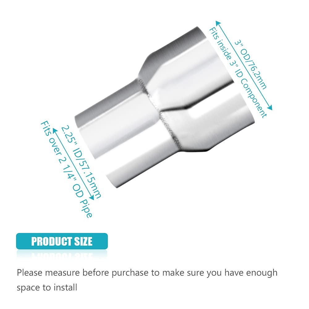 Universal 2.25″ ID to 3″ OD Exhaust Pipe Adapter Connector Reducer 304 Stainless