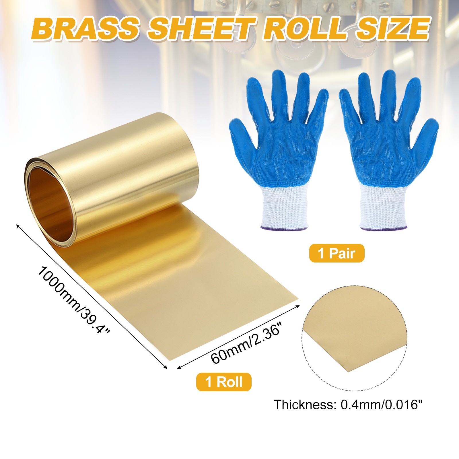 Brass Sheet Roll, 0.016 x 2.36 x 39.4 Inch H62 Thin Brass Foil Strip Plate Shim