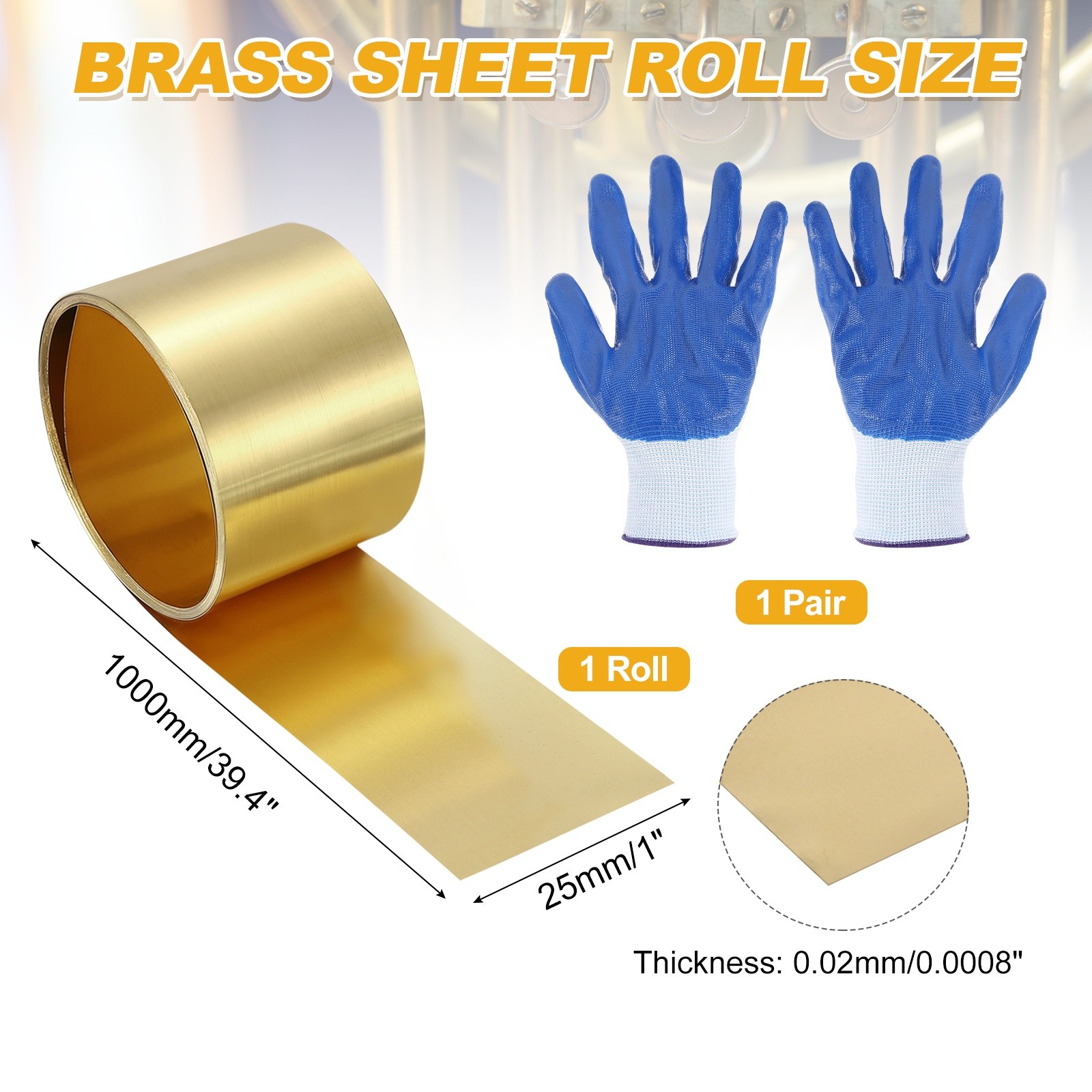 Brass Sheet Roll, 0.0008 x 1 x 39.4 Inch H62 Thin Brass Foil Strip Plate Shim