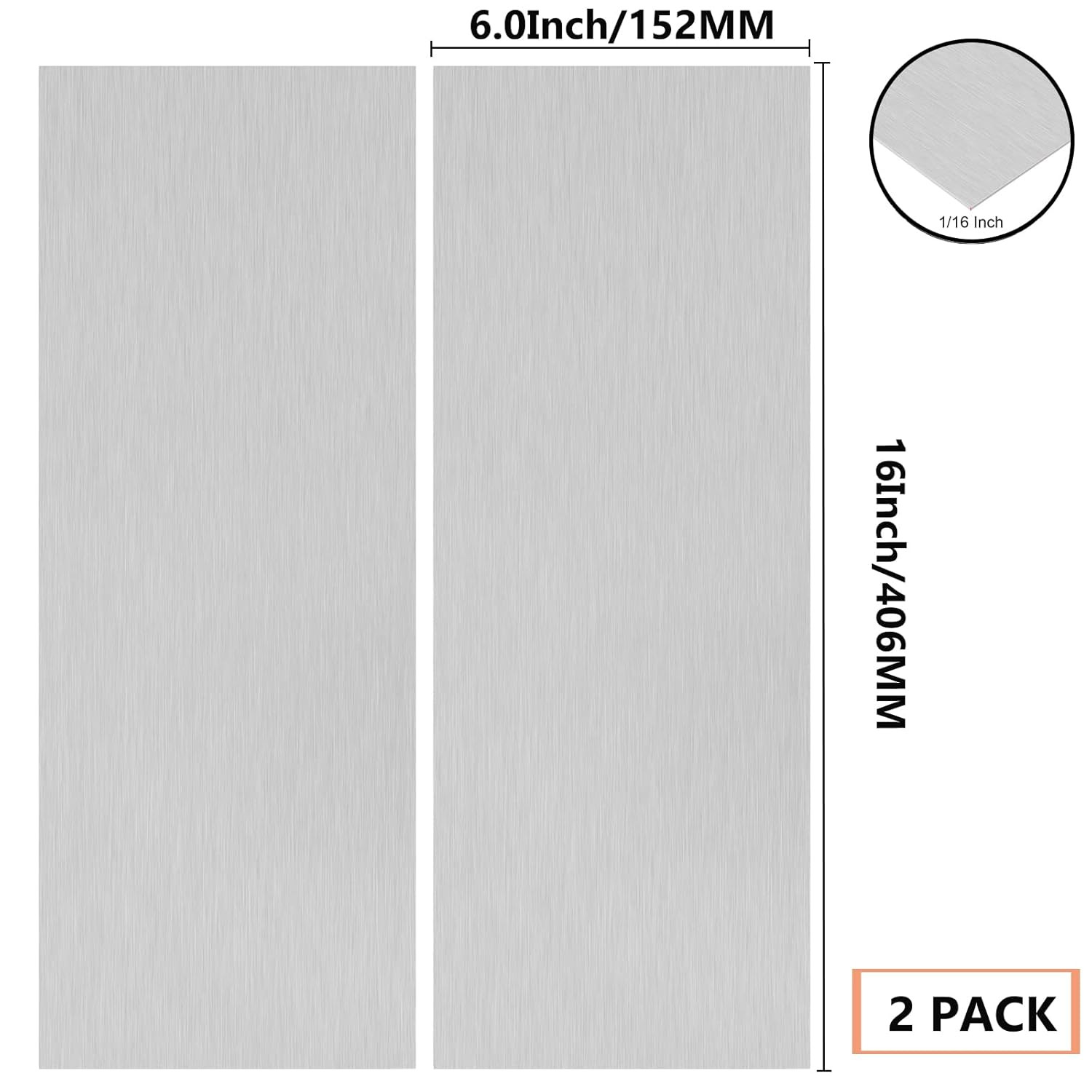 2Pack 6061 T651 Aluminum Sheet Metal 6 X 16 X 1/16 0.06” Inch Plain Thin Alum..