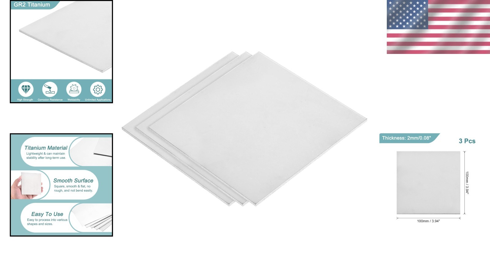 Lightweight GR2 Titanium Plates – 3 Pack of 100x100x2mm Sheets for Various Uses