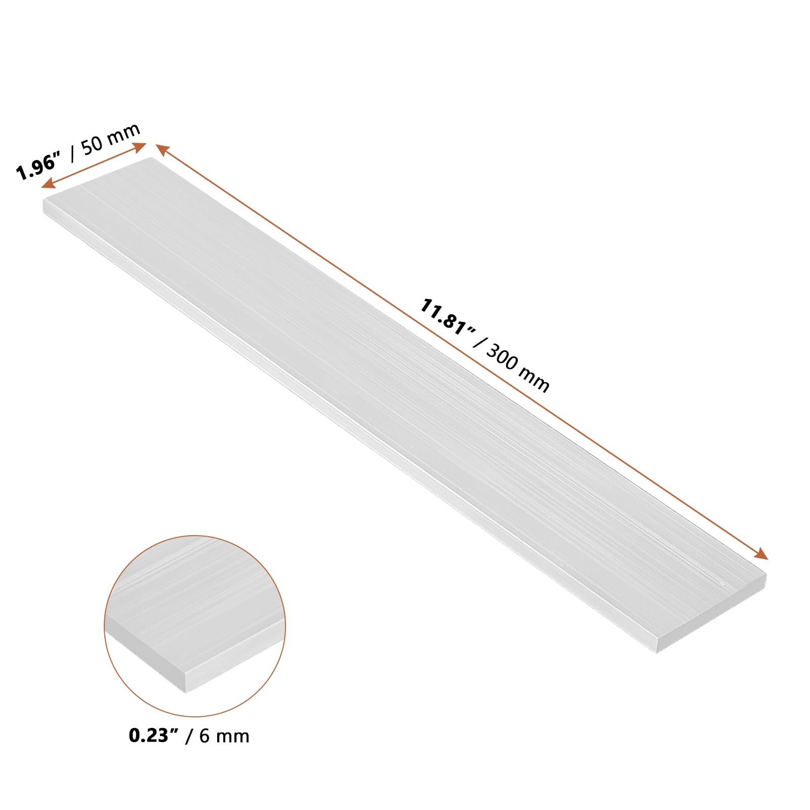 6 PCS Aluminum Flat Bar 0.24×1.96×11.81 Inch 6061 Square Stock T6511 Mill