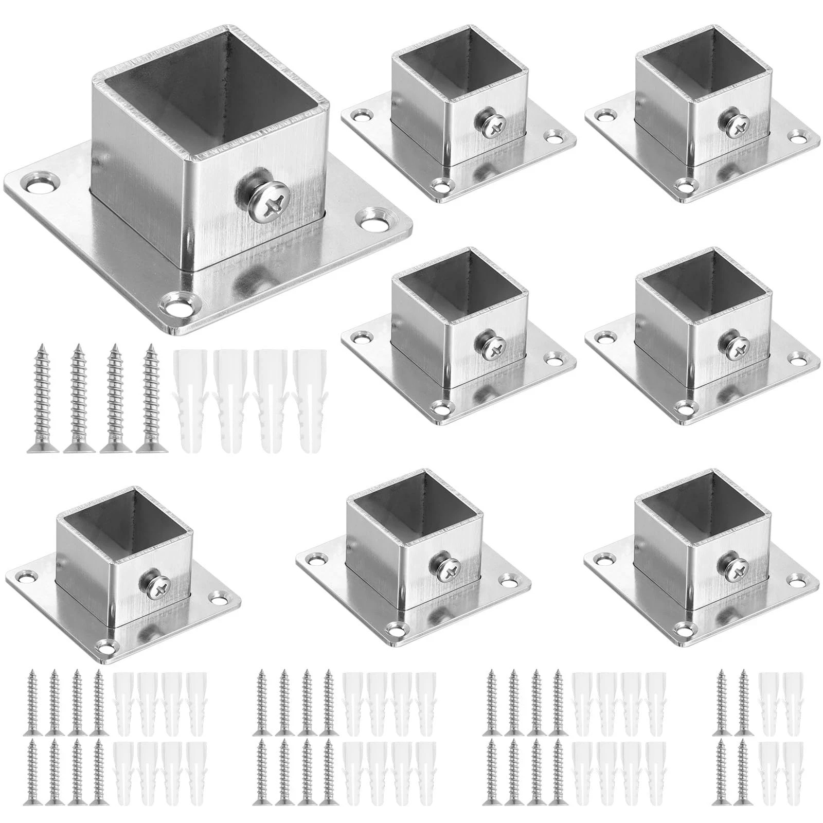 MorningRo 8 Pcs Square Post Bases 1″ x Stainless Steel Flange silver