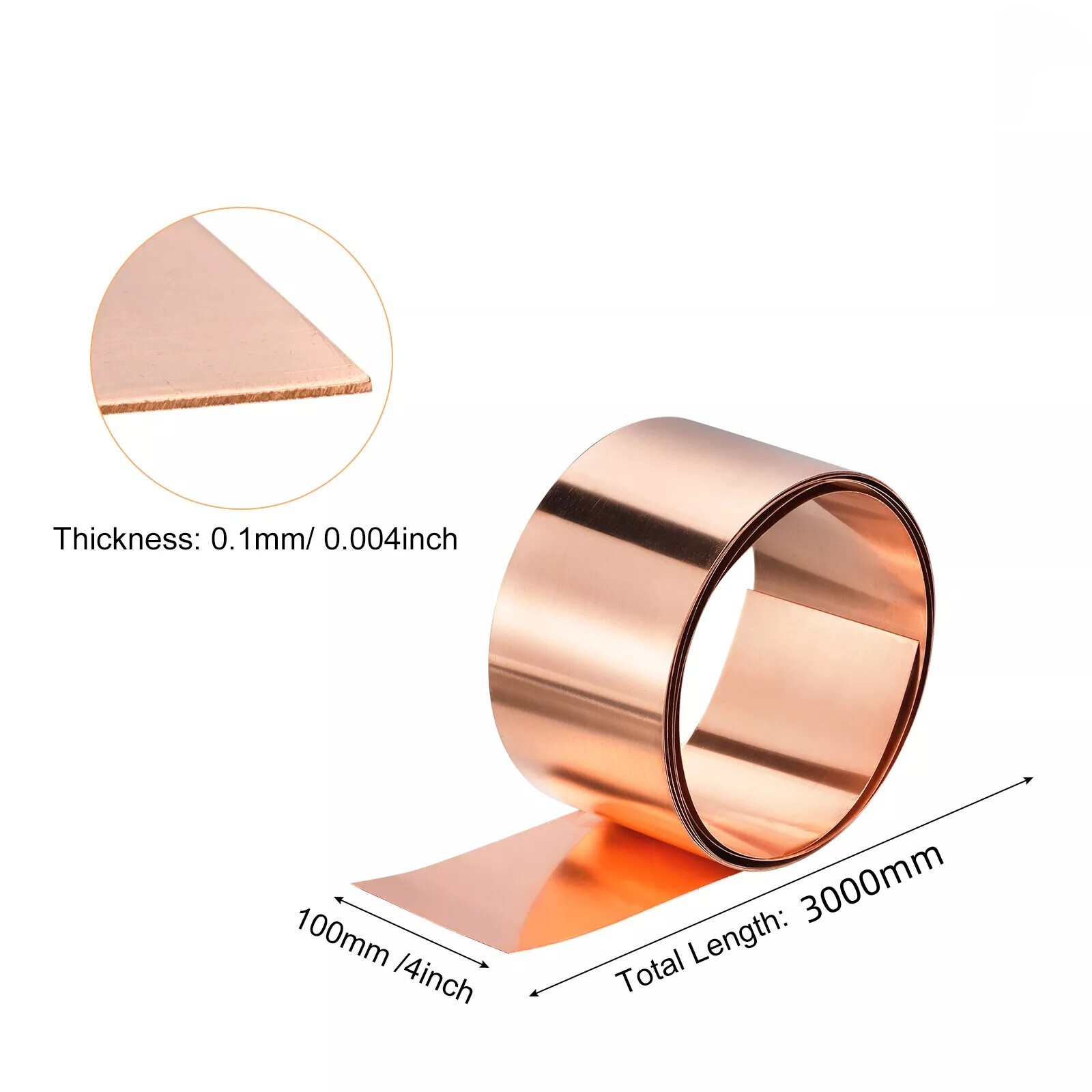 Copper Sheet Roll Pure Copper Flashing Strip Metal Foil Plate 3000x100x0.1mm