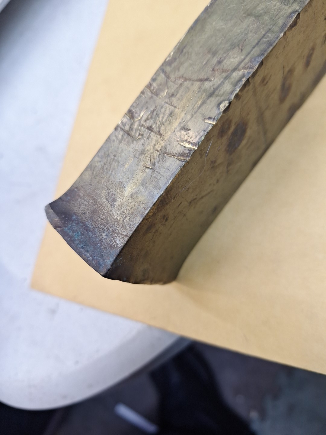 Yellow Brass? Stock Rectangle Flat Bar 1″x 2″x 13″L SEE PHOTOS OF CONDITION