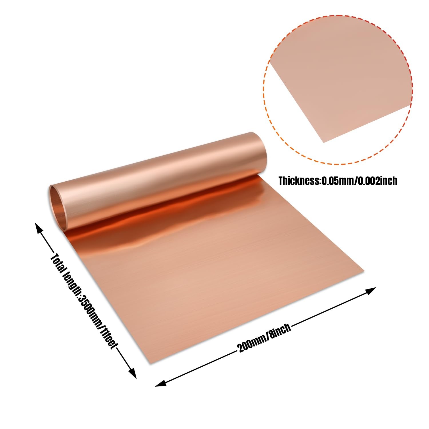 Uxney Copper Sheet Roll 3500x100x0.08mm Pure Copper Flashing for Roofing DIY