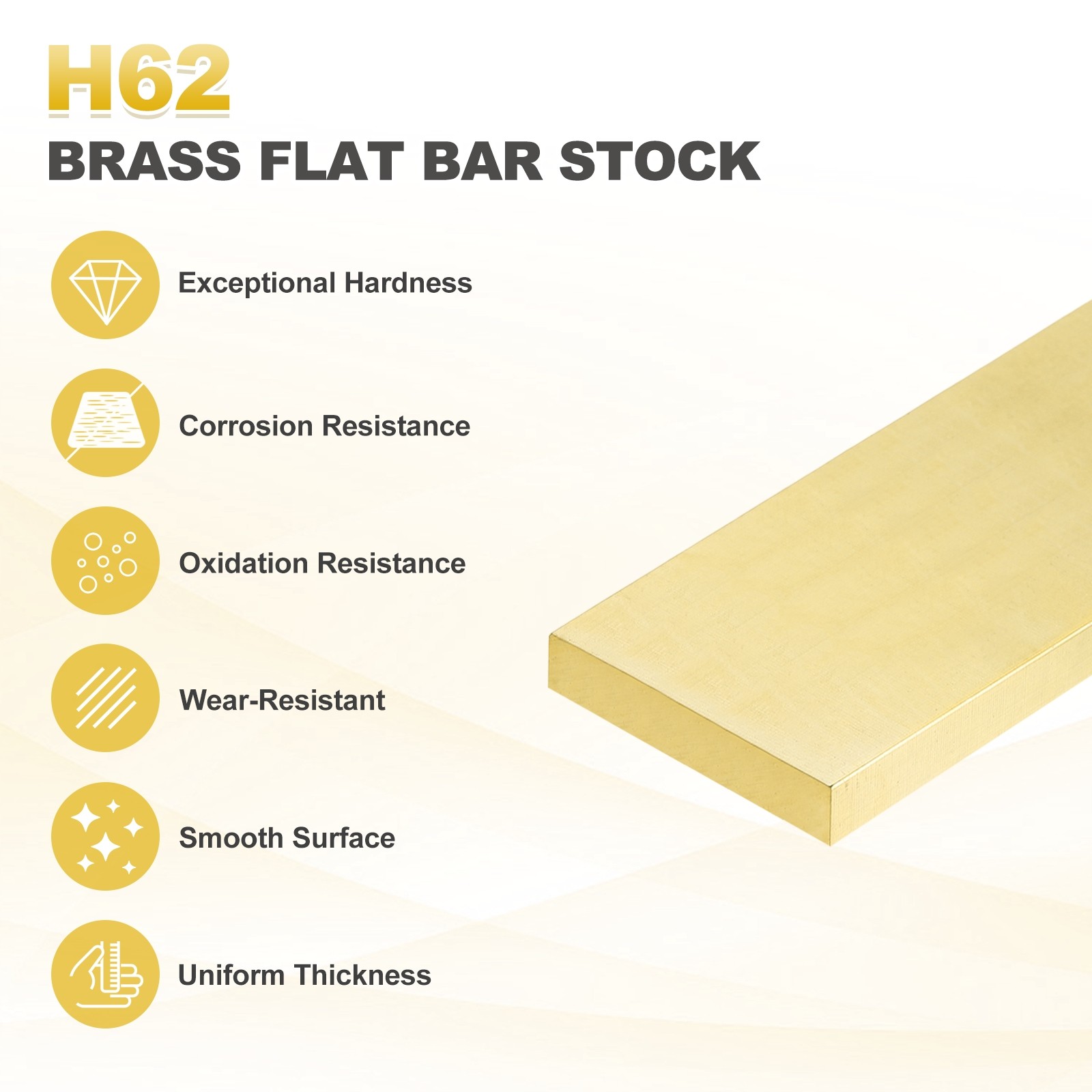 H62 Brass Flat Bar Stock, 0.12″x1.18″x14″ Square Metal Solid Brass Bars