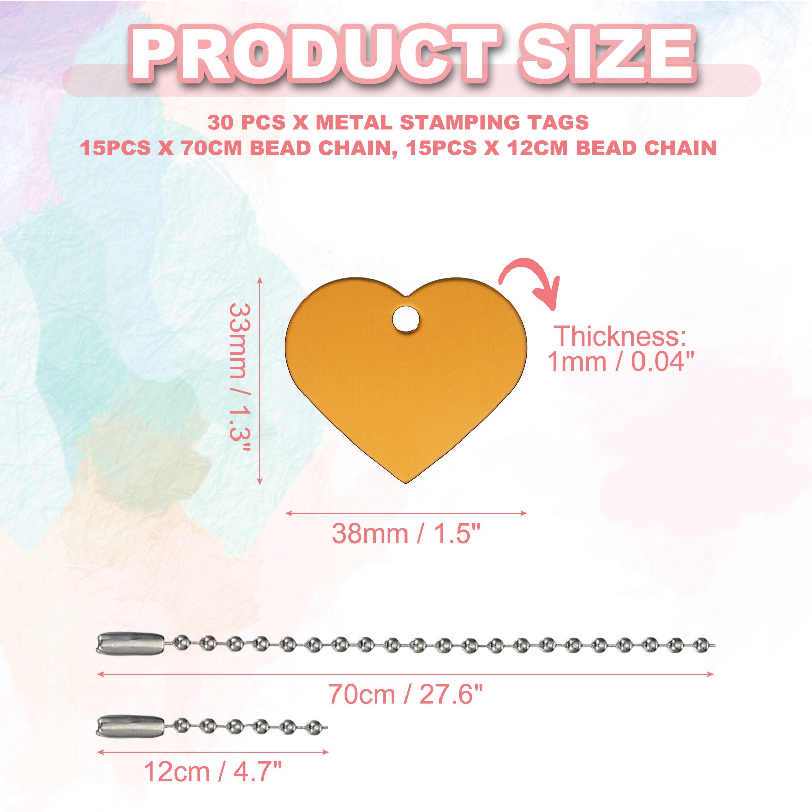 30Pcs Blank Tag Metal Stamping Tags, Heart Shape Engraved Tag, Gold Tone