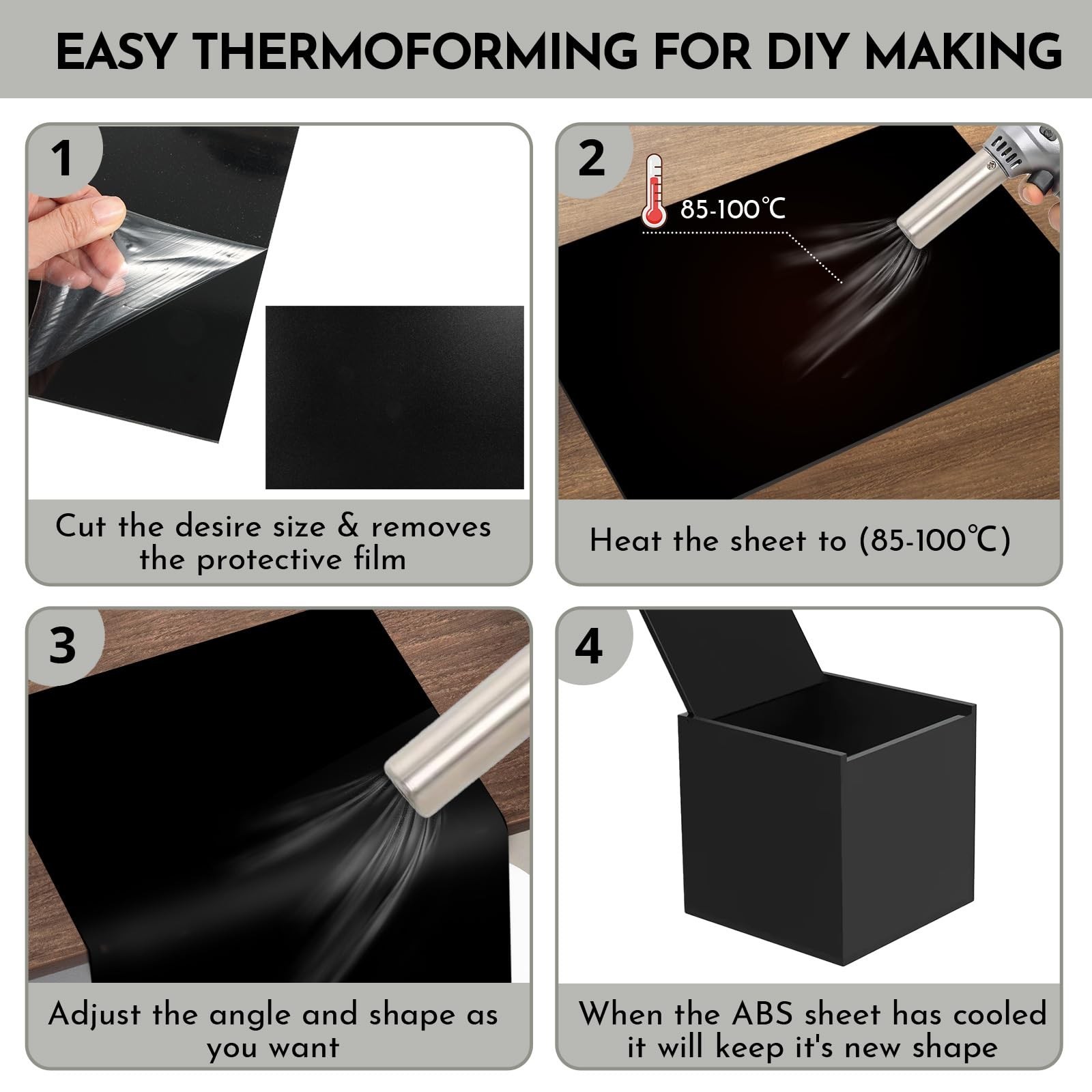 3 Pack Black ABS Plastic Sheet 12” x 16” x 1/8″,Phiowocx 3mm Thick M