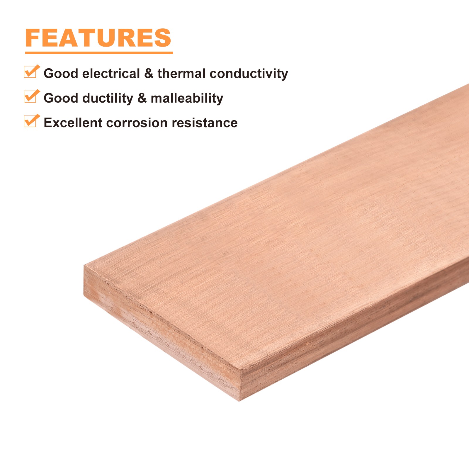 Copper Flat Bar, 1/4″ Thickness x 2″ Width x 6″ Length Copper Bar Stock