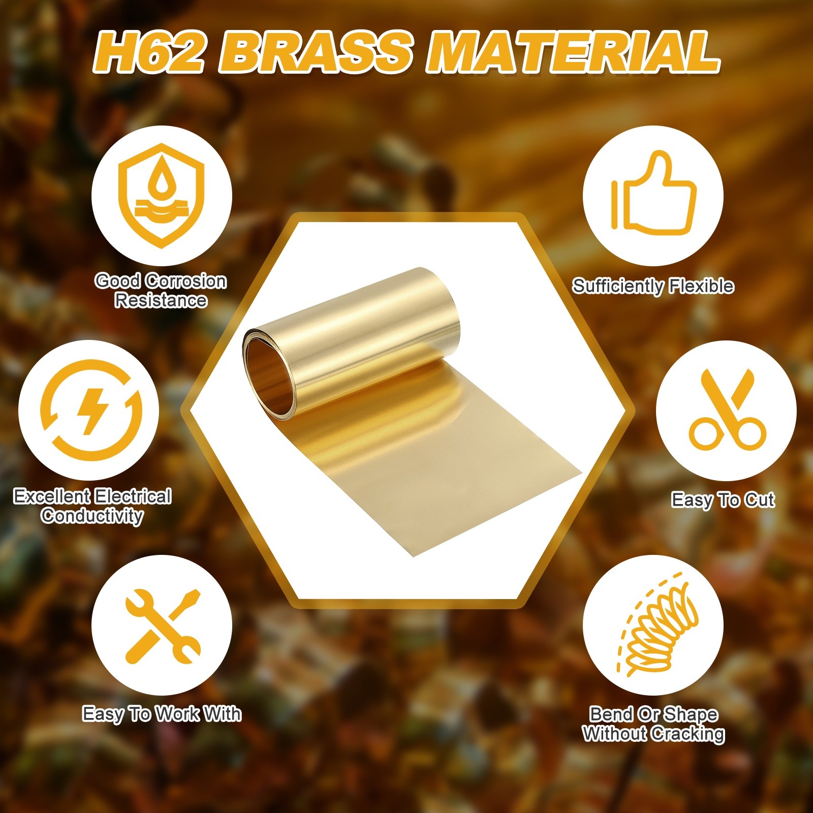 Brass Sheet Roll, 0.002 x 3.15 x 39.4 Inch H62 Thin Brass Foil Strip Plate Shim