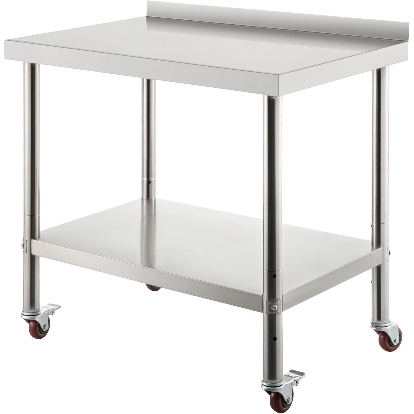 Stainless Steel Prep Table 30x24in, 440lbs Load, Adjustable Shelf & Casters