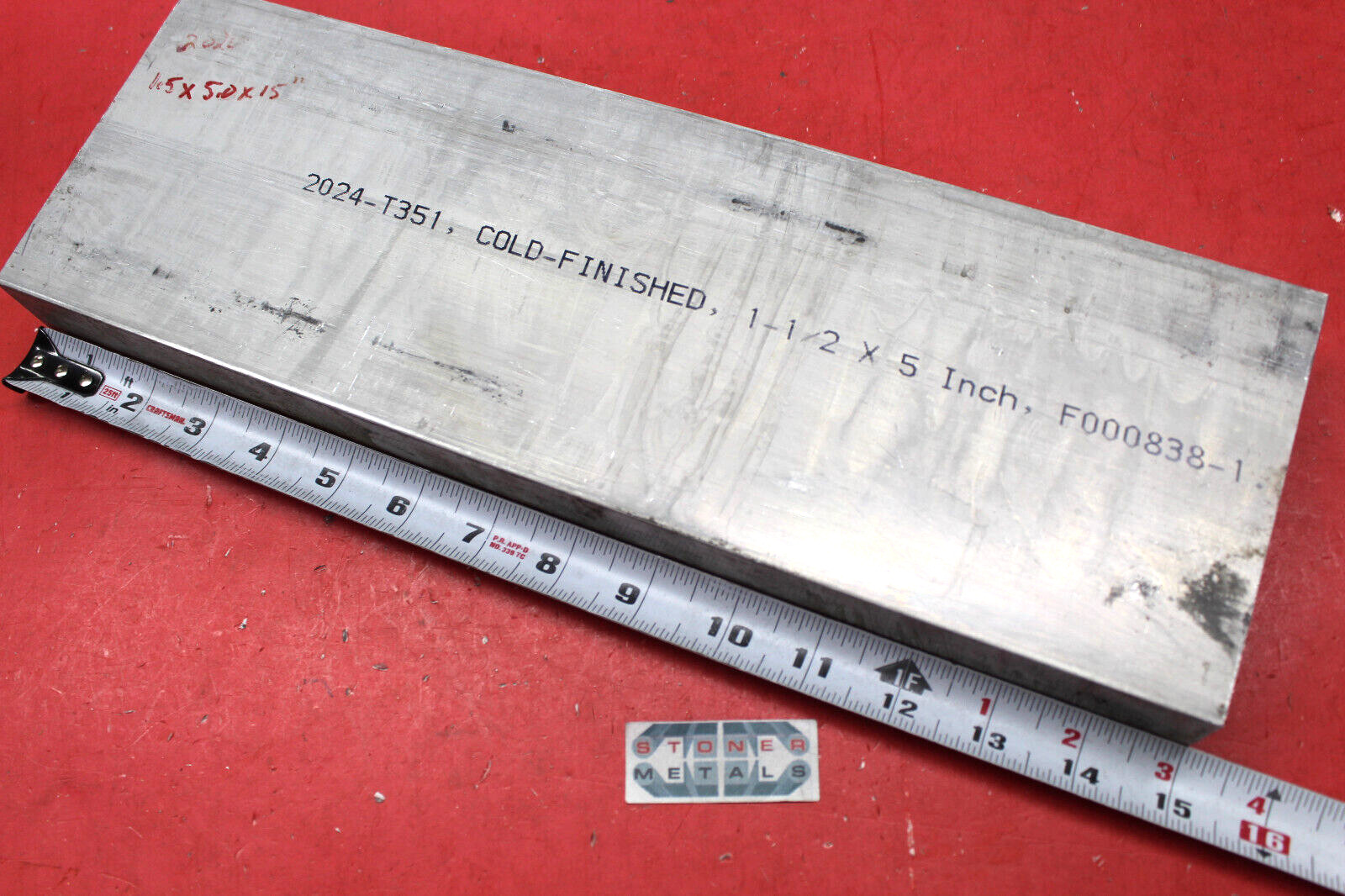 1-1/2″ X 5″ ALUMINUM 2024 T351 Extruded BAR 15″ long Solid Stock PC