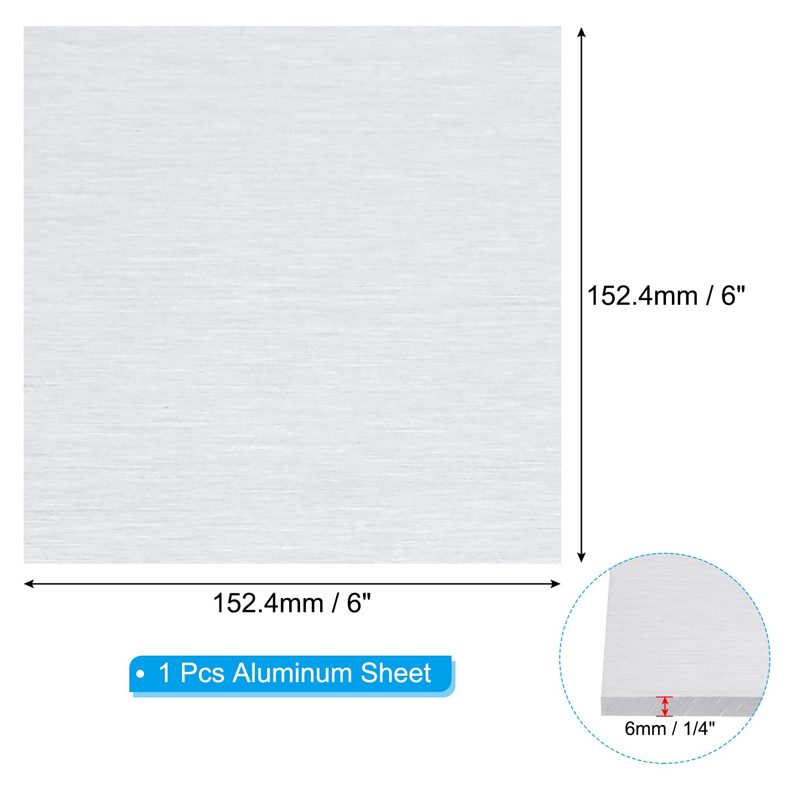 6061 T651 Aluminum Sheet Metal 6 x 6 x 1/4(0.236″) Inch 1Pcs Flat 6MM