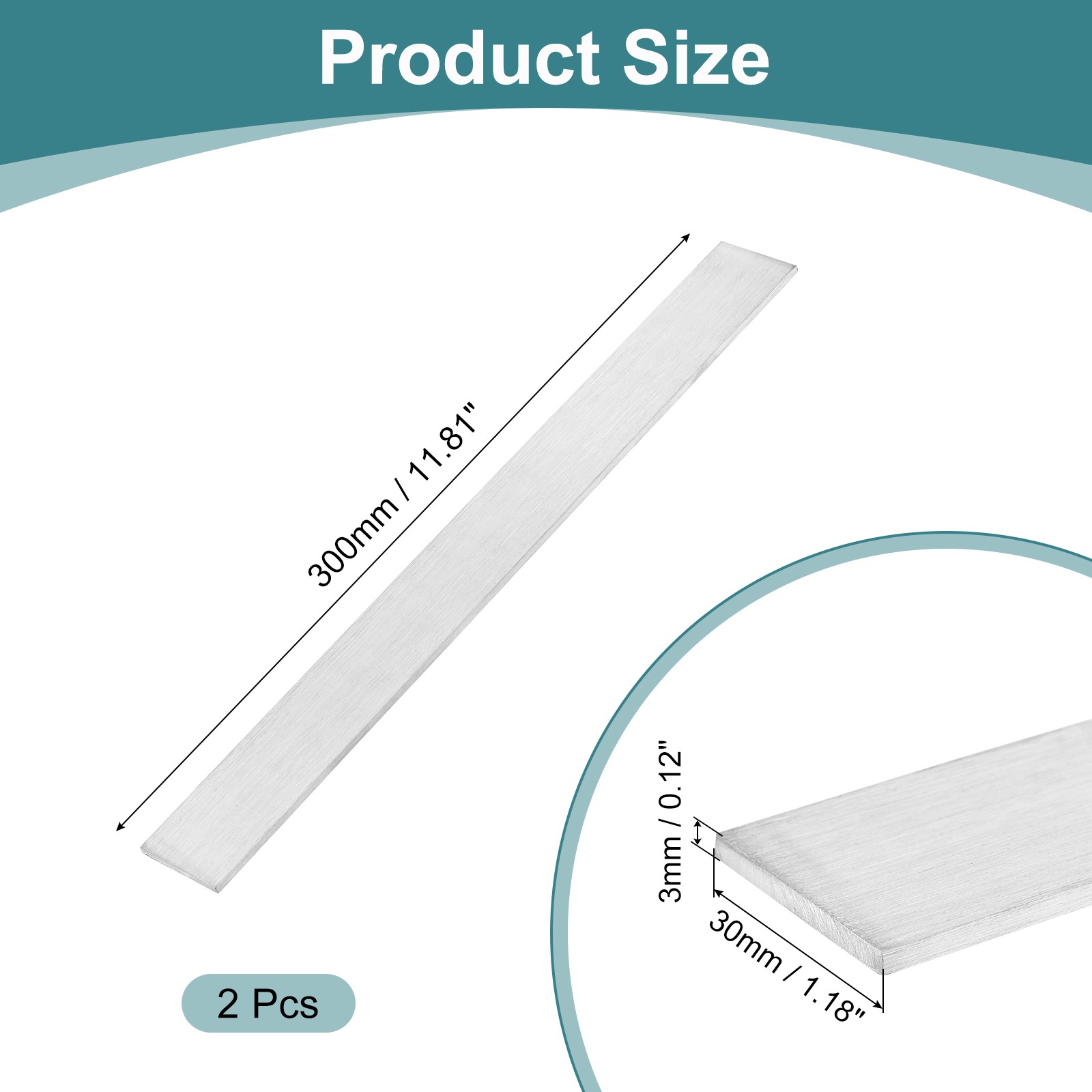 2Pcs 316L Stainless Steel Flat Bar 1/8″ Thickness 1-3/16″ Width 12″ Length