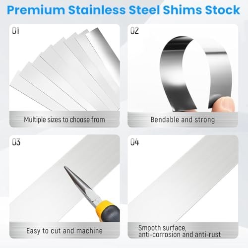 30PCS Stainless Steel Shim Stock Set – 10 Sizes Thin Metal Shims for DIY, Home I